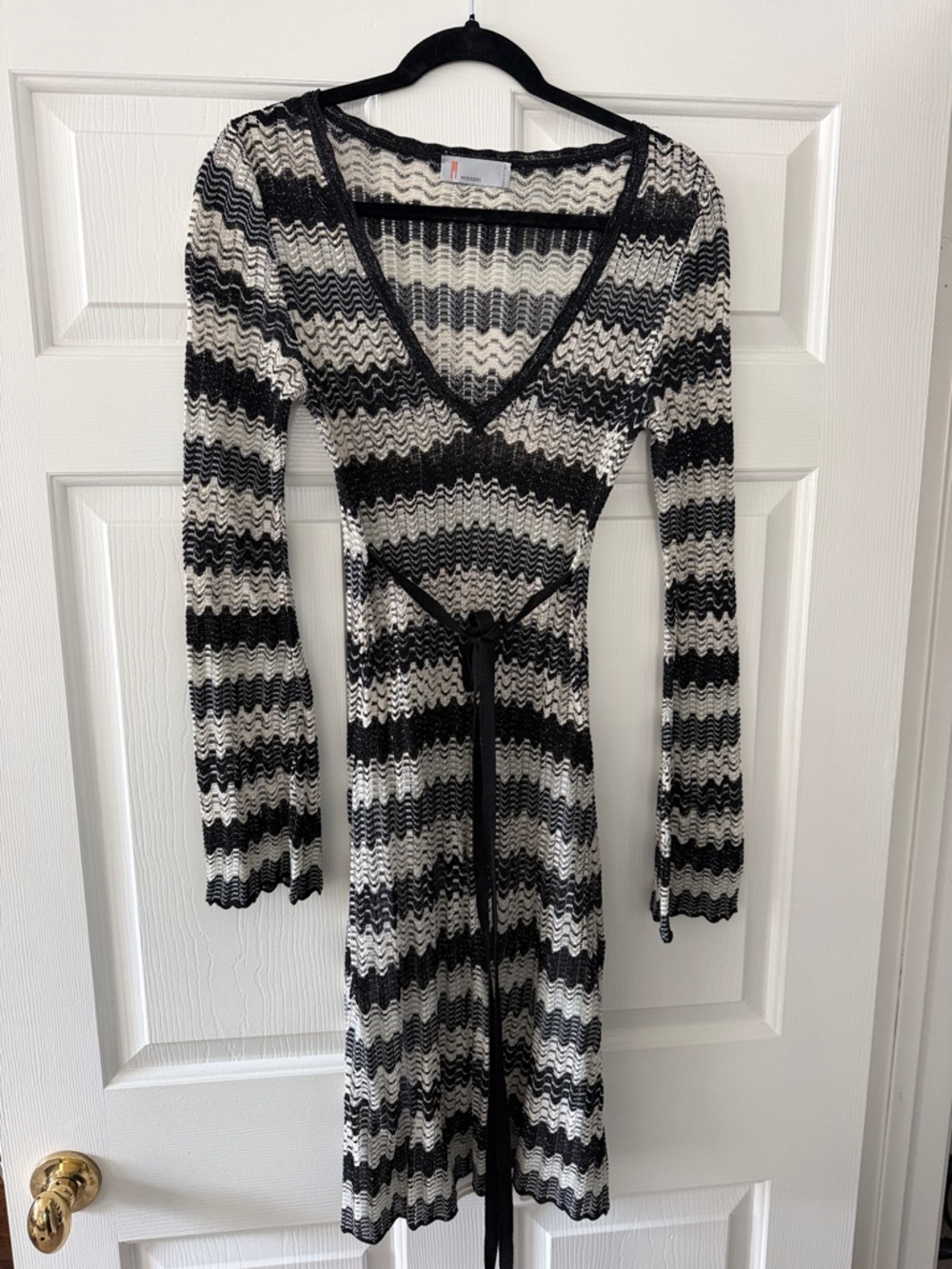 Missoni Black and White Chevron Long Sleeve Knit Wrap Dress